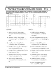 Number Crossword Puzzle - 010