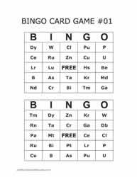 Periodic Table Bingo Cards 1-2