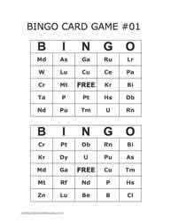 Periodic Table Bingo Cards 29-30