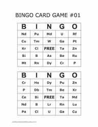 Periodic Table Bingo Cards 3-4