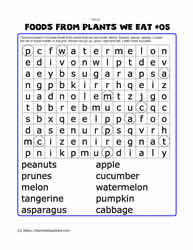 Foods From Plants Word Search#05