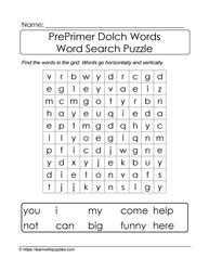 PrePrimer Dolch Word Search #01