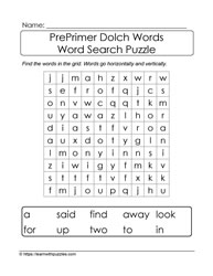 PrePrimer Dolch Word Search #02