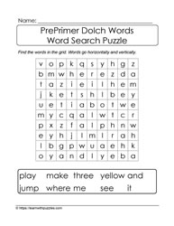 PrePrimer Dolch Word Search #03