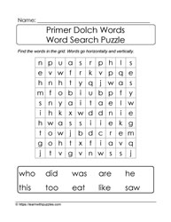 Primer Dolch Word Search #03