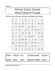 Primer Dolch Word Search #05
