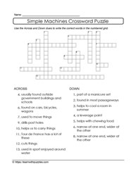 Science Crossword Puzzle Simple Machines