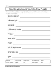 Simple Machines Scrambled Vocabulary