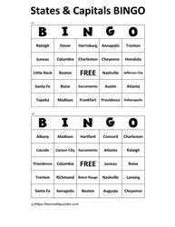 States Capitals Bingo Cards 11-12
