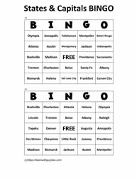 States Capitals Bingo Cards 15-16