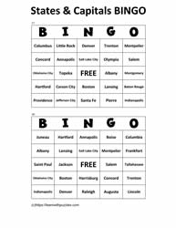 States Capitals Bingo Cards 17-18