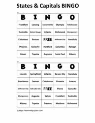 States Capitals Bingo Cards 21-22