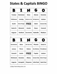 States Capitals Bingo Cards 27-28