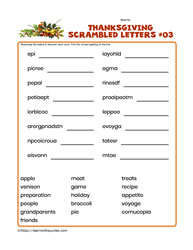 Thanksgiving Scrambled Letters #03