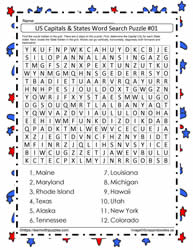 US Capitals and States Word Search #1