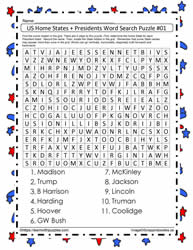 Home States Presidents Word Search #1