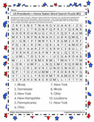Presidents Word Search Home States #2