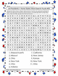 Presidents Word Search Home States #3