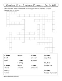 Freeform Crossword Puzzle About Weather