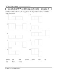 1st Grade Dolch Word Shapes #01