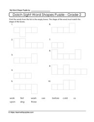 2nd Grade Dolch Word Shapes #01