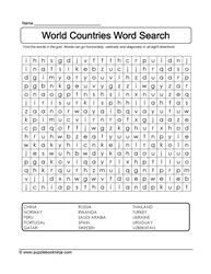 World Countries Search A Word Puzzle